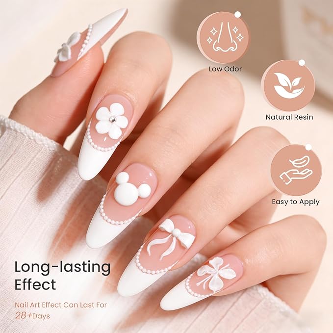 JODSONE White 3D Gel Nail Art Sculpting Gel Non-Sticky Molding Gels for Nails Solid U V LED Soak Off Gels Polish for Carving Molding and Building