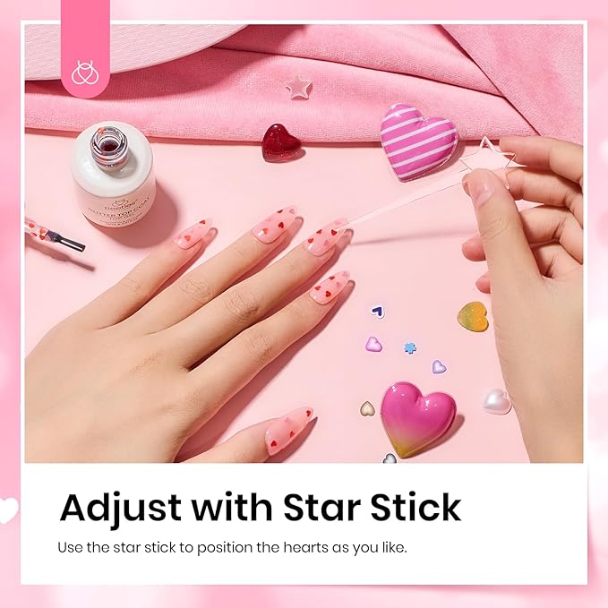Beetles Spring Heart Glitter Top Coat Gel Polish, 15ml Clear Shine Pink & Red Heart Shape Gel, Soak Off UV No Wipe Gel Top Coat Sparkle Nail Gift for Women
