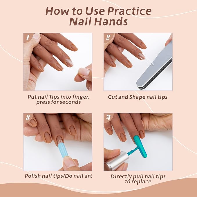 Practice Hand for Acrylic Nails, Realistic Silicone Training Hand with Flexible Fingers for Nail Art Practice,Professional Mannequin Hand Model Kit for Gel Polish