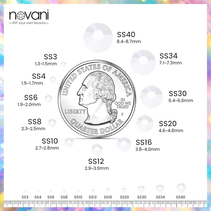 Novani Rhinestones Glass Rhinestones for Crafts Nail Gems Clear Stones Jewels Round Gemstones Non-Hotfix Crystal,SS16,1440 Pieces,Transparent