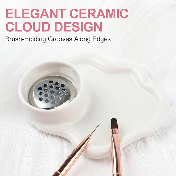 Nail Art Palette with Built-in Brush Washing Cup - 2-in-1 Acrylic Dappen Dish & Monomer Cup for Professional Nail Art & Gel Polish