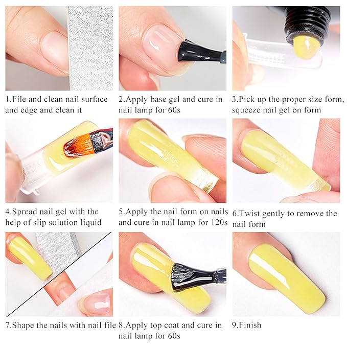 MTSSII 13Pcs Poly Gel Nail Kit Light Yellow Green Sky Blue Pink Gel Extension Nail Starter Kit with Slip Solution, Mini Nail Lamp, Nail File, Dual-Ended Brush for Women Girls at Home DIY 6 Colors