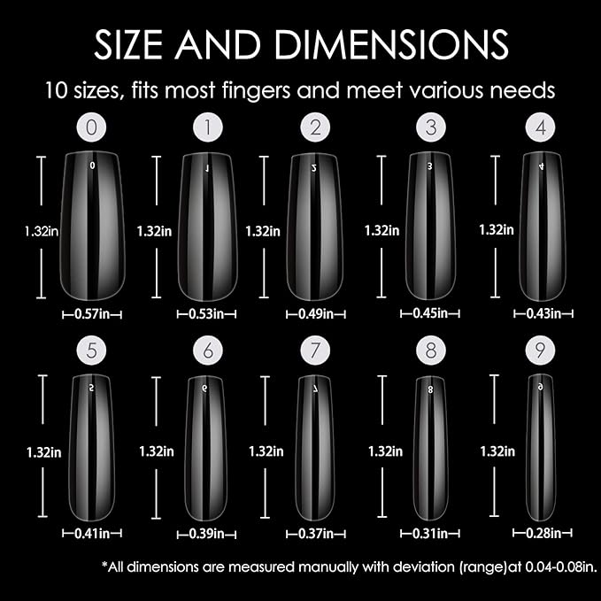 Square Nail Tips Full Cover, Long Clear Professional Acrylic Tips, Long Lasting Utra-hard False Nails Press on Nails for Nail Extension Manicurists, 360Pcs