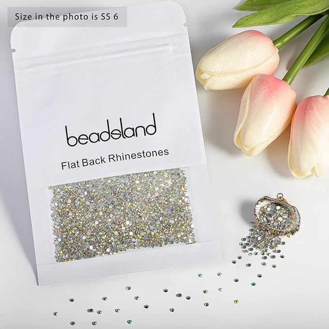 Beadsland 2880pcs Flat Back Crystal Rhinestones Round Gems for Nail Art and Craft Glue Fix, Crystal AB,SS6,1.9-2.1mm
