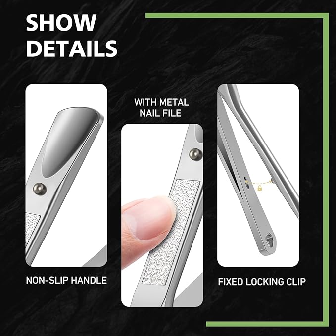 Slanted Curved Blade Ingrown Toenail Clippers for Thick Toenails, Angled Toe Nail Fingernail Cutter Trimmer for Seniors and Men - Black (Pear Silver)