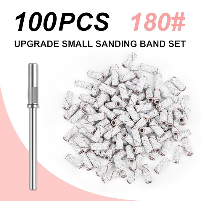 Rolybag 100pcs Small Sanding Bands Nail Drill Bits 180 Fine Grit Nail File Sanding Bands with 3.1mm Mandrel Bit for Acrylic Nails Gel Removing Shaping Professional Manicures and Pedicure, Zebra