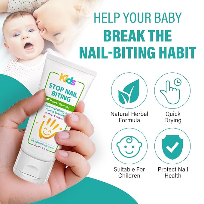 Nail Biting Treatment for Kids, Nail Biting Prevention, Effective Bitter Taste Help Stop Thumb Sucking, Safe Plant-Based Formula Nail Care Cream for Children and Adults