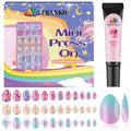 EBANKU Press on Nails Kid, 72Pcs Almond Fake Nails Kid Flower Heart Acrylic Nails with Nail Glue for Girl Home Decor