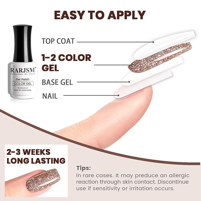 RARJSM Pink Glitter Gel Nail Polish Metallic Pink Diamond Gel Polish Sparkly Chunky Iridescent Rainbow Platinum Pigments Nail Gelpolish Soak off L e d U V Curing Required for Nail Art Salon Manicure