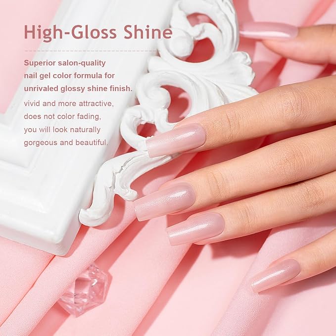 RARJSM Nude Pink Glitter Gel Polish Sparkle Jelly Pink Gold Shimmer Pigment Gel Nail Polish Sheer Transparent Neutral Color Skin Tone 15ml Natural Soak off UV LED Cured for Home Salon DIY Nail Art