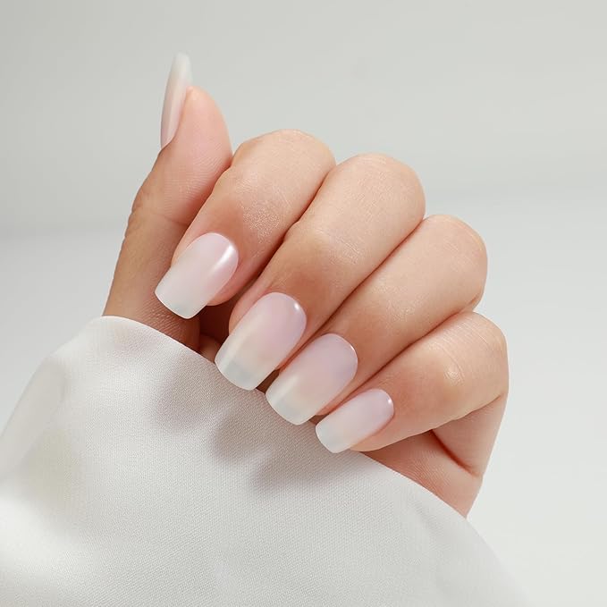 Rnker Press On Nails - Transparent Color, Short Square Top gel Nails with Bright Finish, 15 Sizes - 30 Nail Kit with Glue