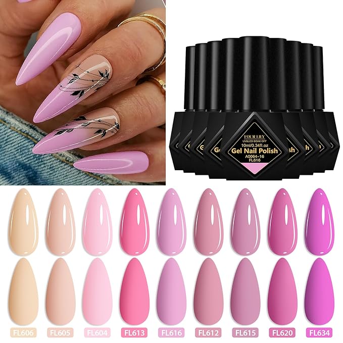 Nail Polish Gel Set, 9 Color Nude Pink Natural Gel Nail Polish Kit, Long Lasting Fast Curing, Soak Off UV Gel Nail Set, Women DIY Nail Salon Home Gift 12 PCS/SET