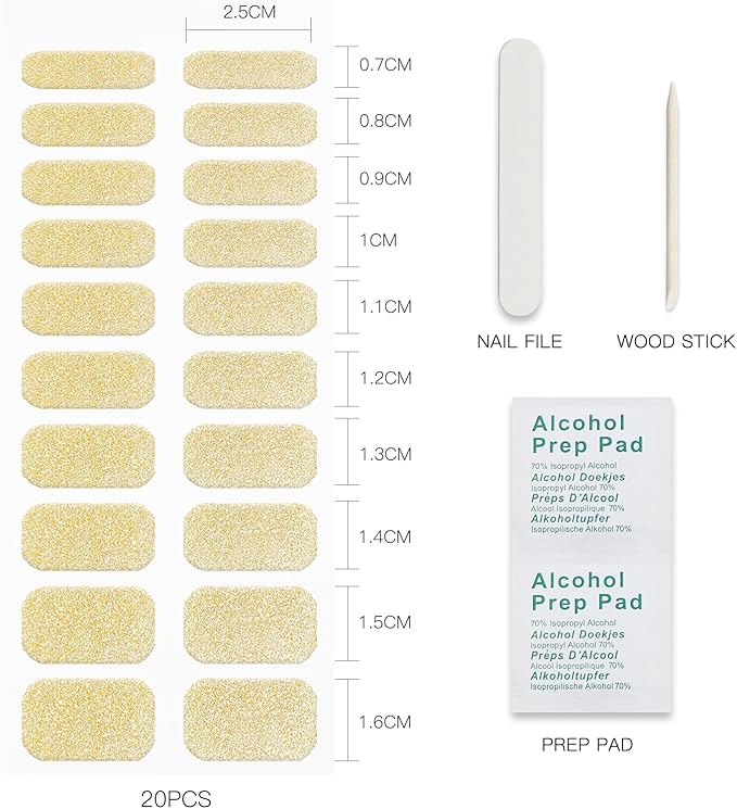 JMEOWIO Gel Nail Stickers Glitter Gold Christmas Semi Cured Gel Nail Strips Wraps UV/LED Nails Art Design Decoration Accessories