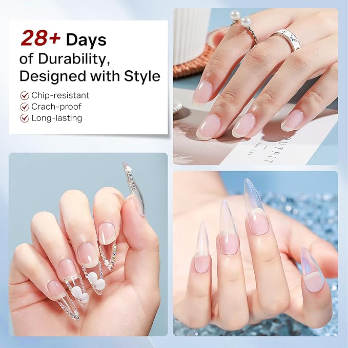 MIZHSE Builder Gel for Nails, 8-in-1 Clear Hard Builder Nail Gel Strengthener Gel Thickening Extension Rhinestone Glue in a Bottle for Nail Salon LED & U V Lamp Needed 16mL