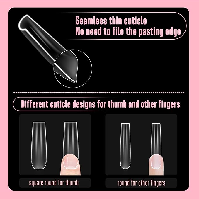 NOVO OVO Sculpted XXL Square Nail Tip for Curved Nail Beds, Extra Thick Long False Nails Press on, Full Cover Soft Gel Extension Fake Nail for Acrylic kit, Clear X 15 Sizes 300pcs