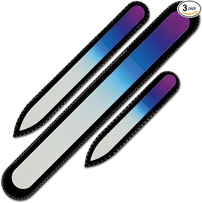 Nail Files - Mont Bleu Gift Set of 3 Crystal Nail Files in Pouch - Rainbow Colors - Genuine Czech Tempered Glass - Handmade Gifts for her - Best Glass Nail Files Kit for Natural Nails