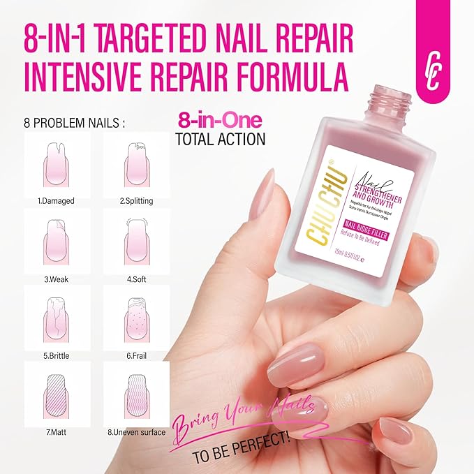 Nail Repair Strengthener for Women: 8 in 1 Dusty Peach Nail Hardener Extra Strong and Growth - Protein Nail Polish Hardener Ridge Filler Concealer for Weak and Damaged Nails 15ml