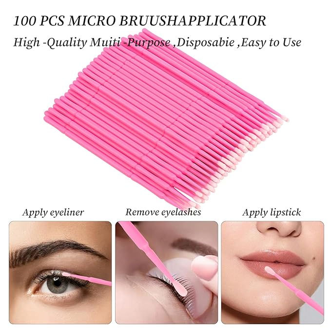 300 Pack Disposable Spoolies Brushes Sets Mascara Wand Lip Brushes Bamboo pole-shaped Handle Cotton Swab for Eyebrow Eyelash Extension Tattoo Lipstick Applicator(Pink)
