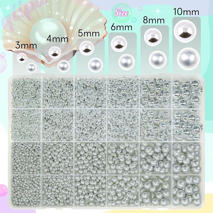 2 Styles Silver Flatback Pearls w B7000 Glue for Bedazzling Crafting 3-10mm Half Round Pearl Bedazzling Beads Gems Bedazzler Kit for Nails Face Eyes Makeup Tumblers Bottles Crafts Shoes Phones﻿