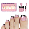 NOVO OVO Halloween Black French Tip Short Toe Nail Tips Press on with Moon Curve, BERRY PINK Thick Sharp Square Toenail Extension, Soft Gel False Nail Kit, Need Glue Builder Gel x 15 Sizes 240 pcs