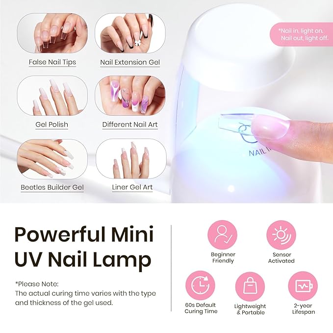 Beetles Tipex Pre-Building Instant Apex Nail Tips Kit – Coffin Medium, 224PCS in 16 Sizes | Pre-Etched, Thick Full Cover Acrylic Tips with Nail Glue, Dehydrator, Primer, Base & Top Coat, Mini UV Lamp
