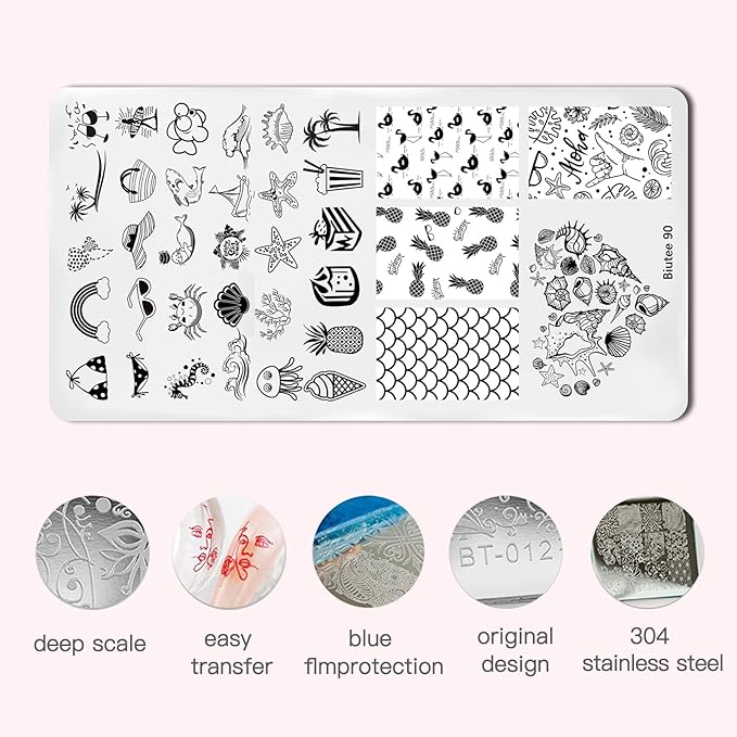 Biutee Nail Stamper Kit with Clear Stamper and Scraper, 10 Nail Stamping Plates and 8 Gel Stamping Polishes, UV Cure Required, Floral Animal Leaves French Nail Art Set for Beginners