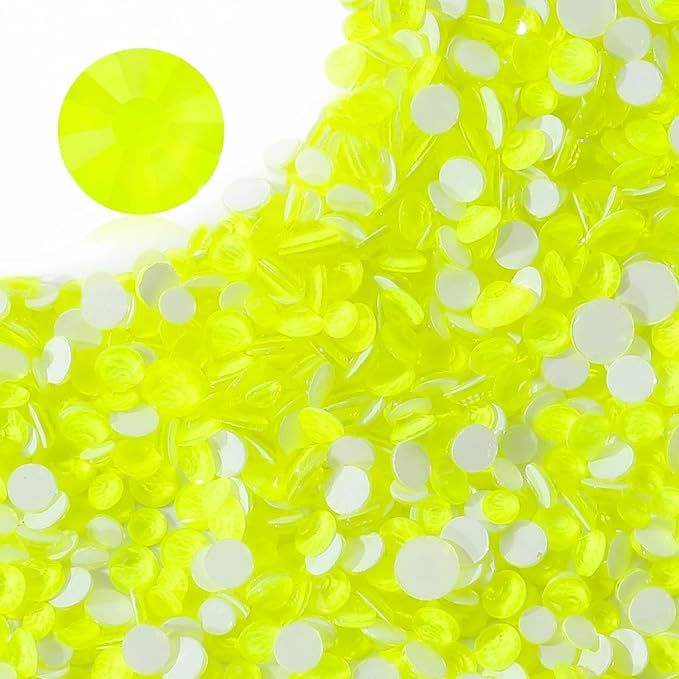 Neon Yellow Flatback Rhinestones, Glass Rhinestones for Nail Art and Craft, Glue Fix, Loose Crystal Gemstones(Neon Yellow, SS30, 288pcs, 6.4-6.6mm)