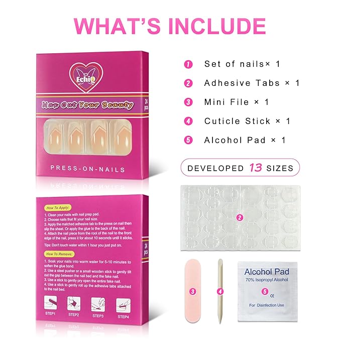 Nude White Press On Nails Medium Square French Glossy Gel Nails Full Cover False Nail Art Tips Salon Manicure Set