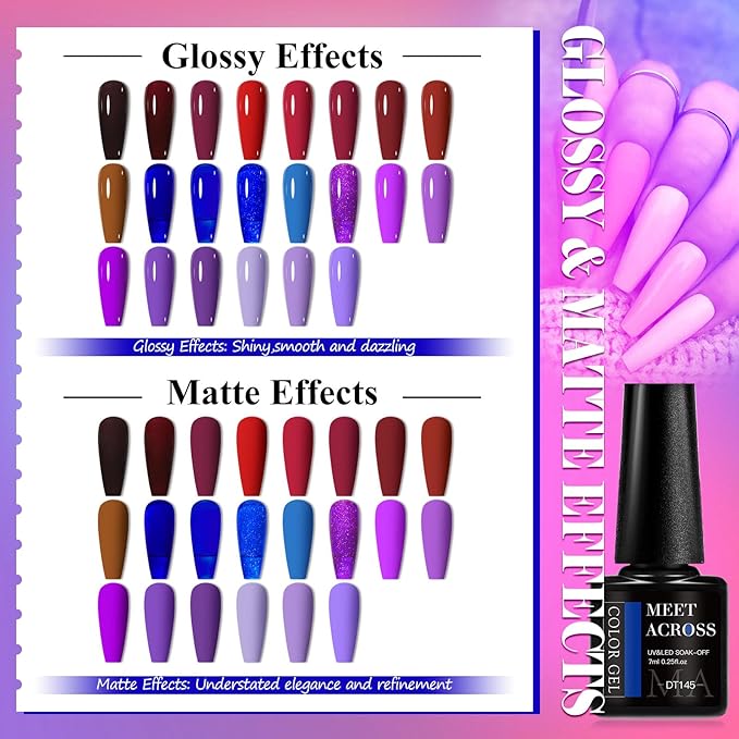 MEET ACROSS 30Pcs Gel Nail Polish Set 22 Colors Gel Polish Kit Nude Burgundy Red Blue Purple Gel Polish for All Seasons Soak Off UV/LED Manicure Gift for Women Girls