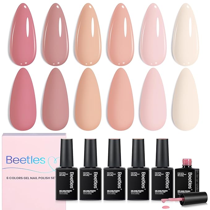 Beetle Nude Pink Gel Polish Set - 6 Colors Light Pink Nude gel polish Spring Colors Soak Off Nail Art Manicure Salon Uv Led DIY at Home Vanilla Cloud Collection