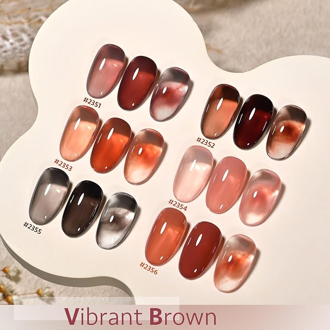 GAOY Jelly Gel Nail Polish of 6 Transparent Milker Nude Brown Red Pink Colors Sheer Gel Polish Kit for Salon Manicure and Nail Art DIY at Home