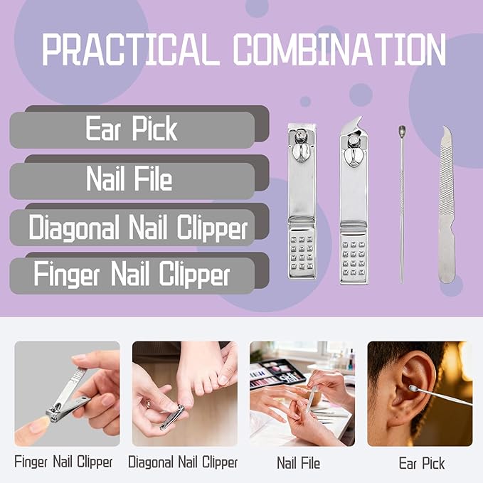 20-Piece Complete Nail Care Kit, Professional Manicure Set with Stainless Steel Tools for Home Use, Travel & Gifts | Portable Nail Clipper Kit in Purple Case(Purple)