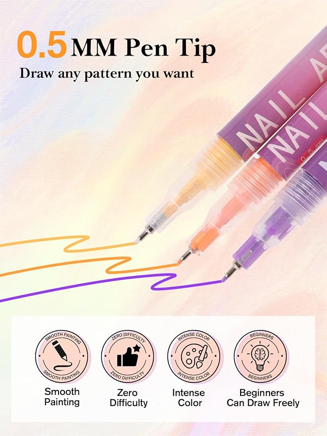 EBANKU 12 Colors Nail Art Pens Set, Nail Polish Pens for Nail Art Quick Drying 3D Acrylic Paint Markers for Painting Dotting Liner Pen Nail Salon DIY