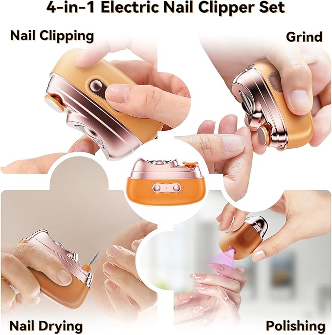 4-in-1 Electric Nail Clipper with LED Light – Quiet Rechargeable Nail Grooming Kit, Grinder & Polisher, 2 Speed, Nail Debris Collector, Portable Gift Set