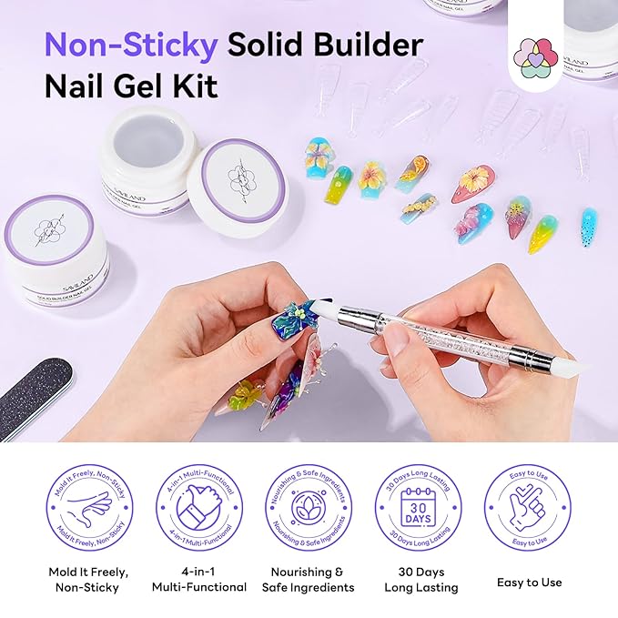 SAVILAND Solid Builder Nail Gel Set: Non-Sticky 4 Color Clear Nude White Pink 3D Nail Gels for Extension Reinforcement Long-lasting Sculpting Gel for Nails Art Starter Kit DIY Home