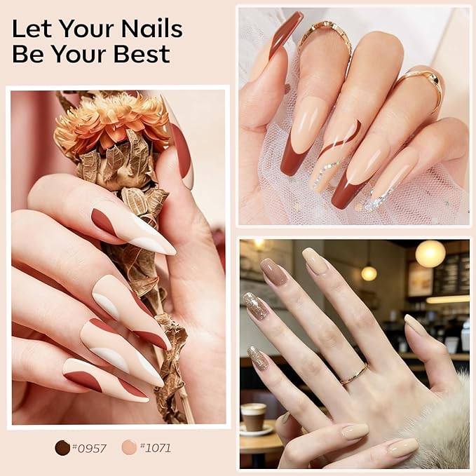 modelones Nude Hema Free Gel Nail Polish Set, 6 Colors Nude White Neutral Brown Skin Tone Beige Khaki Glitter Gel Polish Kit 2026 Spring Gel Nail Kit Polka Dot Nails Soak Off French Nail Art Manicure