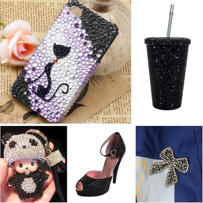 Black and Crytstal AB Rhinestones Set for Nails,Makeup,Phone Case,Book,Crafts,DIY(SS6-SS20)(2-4.8MM)
