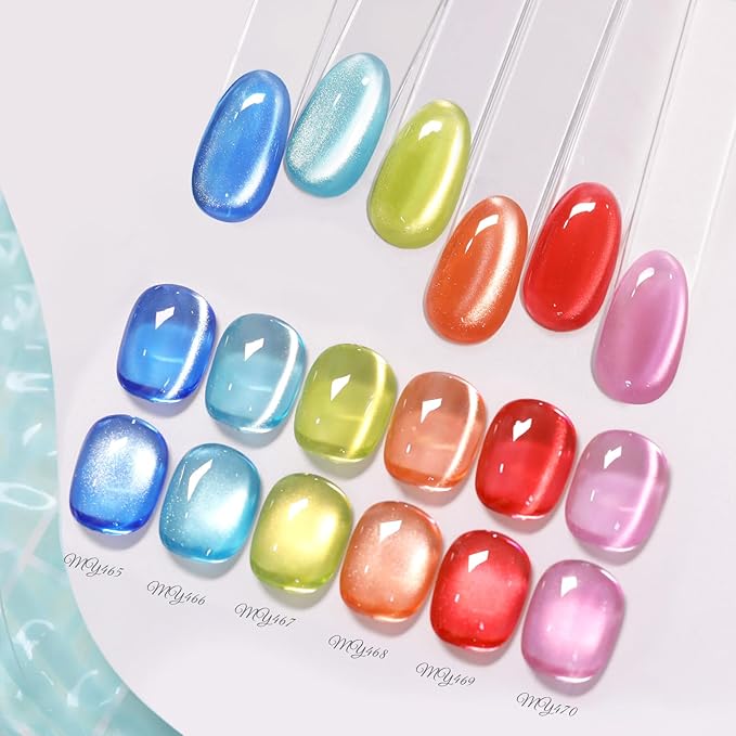 Born Pretty Cat Magnetic Eye Gel Nail Polish Set Spring Summer Crystal Glass Translucent Pastel Blue Pink Green Yellow Red Magnetic Gel Polish Soak Off U V Gel Polish 7ML 6PCS
