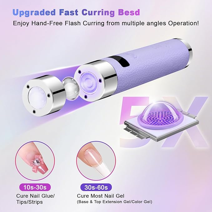 Mini UV Light for Nails with Auto Sensor & Gooseneck Stand,Portable Cordless Nail Lamp Flash Cure Lamp with LCD Display,Handheld UV Light for Gel Nails at Salon & Home Use (Purple)