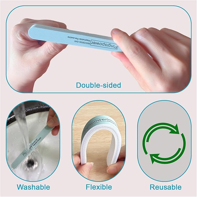 Nail Files and Buffers (10 Pack), Professional Nail File & Buffer Block for Natural Nails, 600/3000 Grit Double Sided Reusable Manicure Tools Kit for Women Home Salon &Travel