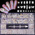 600+2100 Pcs Crystal Rhinestones Nail Art Set Nail Gems White Clear Class Multi-Shape Flat Back Shiny Nail Jewels with Picking Pen for Nail Art DIY Crafts Phones Clothes Shoes Jewelry Bag