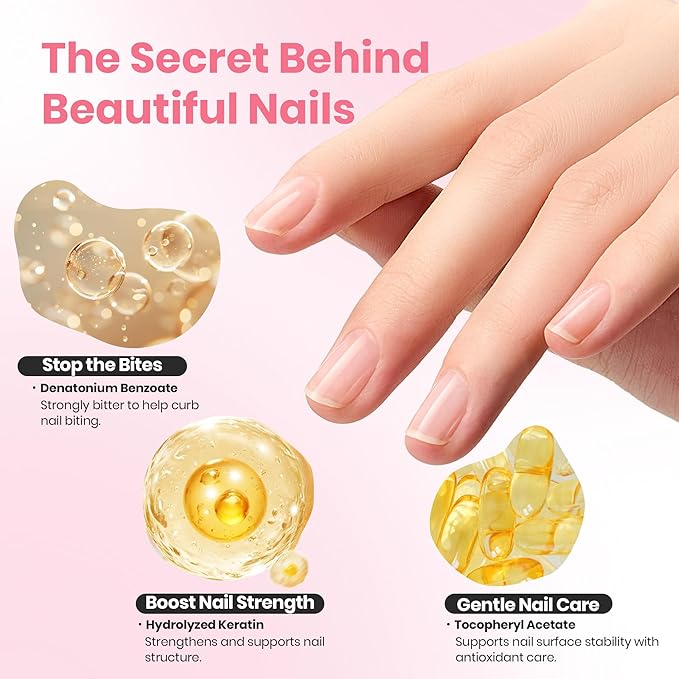 Beetles Bitter Nail Strengthener for Nail Biting - Air Dry Nails Biting Treatment Clear No Bite Polish for Weak, Thin and Damaged Nails Strengthener and Growth, Gently Discourage Bite 0.5 fl oz