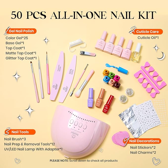 Beetles Gel Nail Polish Kit with U V Light - 25 Colors Valentines Gel Polish Set 51 Pcs Imprints of Time Nail Kit One Color One Bottle with Top &Base Coat Beauty Must Have DIY Salon Gifts for Women