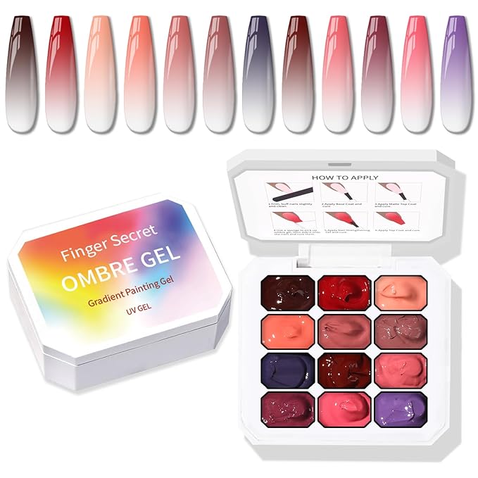 Sponge Pat Gel Nail Polish Palette, 12 Colors Blending Ombre Gel Polish Gradient Painting Nails Art, No Wipe, UV/LED Cured (12 Colors G)