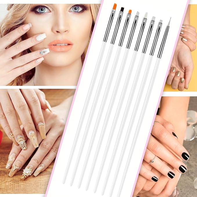 22 Pcs Nail Art Brushes Set with Resin Palette and Silicone Carving Pen,Professional Nail Art Tools Kit for DIY Gel Polish,Includes Dotting Tools and Nail Art Palette,white