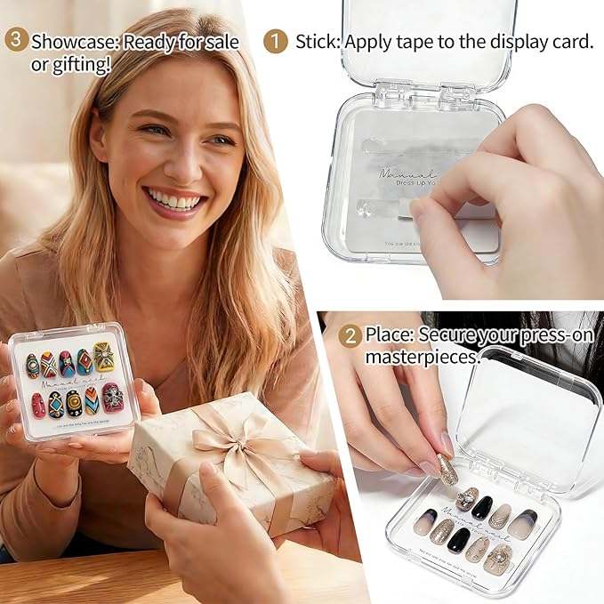 20 Pack Press on Nail Packaging Kit - Clear Press on Nail Boxes with Cards and Adhesive Tape, Professional Nail Case for Small Business and Storage DIY Nail Projects