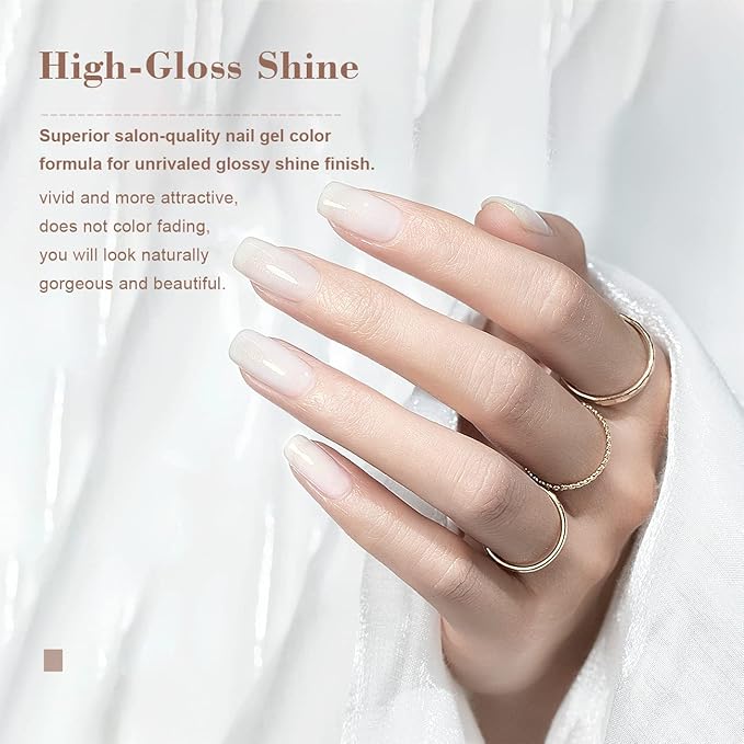 RARJSM Milky White Gel Nail Polish with Glitter Gold Shimmer Pigment Jelly Cream White Nude Gel Polish Neutral Color 15ml Sparkle Natural Color Soak off UV LED Cured for Home Salon DIY Nail Art