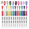 12 Colors 0.5mm Tip Nail Art Pens, Water Based Nail Art Marker Pens for Painting Nail Point Graffiti Dotting Liner Pen for Home Salon Quick Dry Manicure
