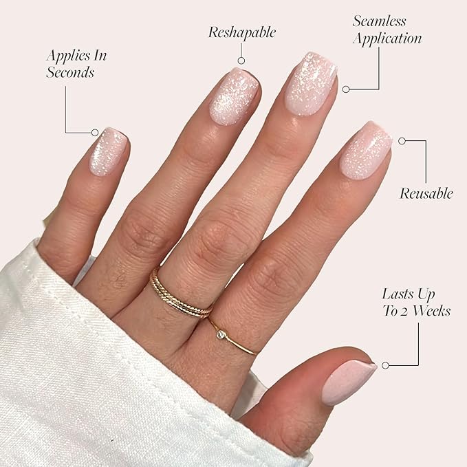 Valentines Day Glamnetic Press On Nails - Pinky Promise | Glossy, Velvet, Short Squoval Nails, Salon Quality | 15 Sizes - 30 Nail Kit with Glue