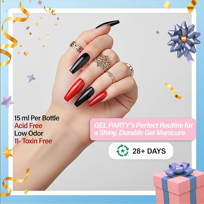 GELPARTY Gel Top Coat & Base Coat Set 2x15ml – No Wipe, HEMA-Free, Long-Lasting UV/LED Soak-Off Gel Nail Polish Kit, High Gloss Shine, Strong Adhesion, Chip-Resistant, Salon & DIY Manicure Essentials